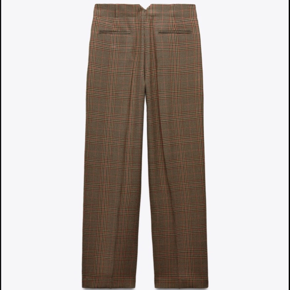 ZARA Women Collection Check Darted Trousers Light Brown SZ XS - Picture 3 of 16